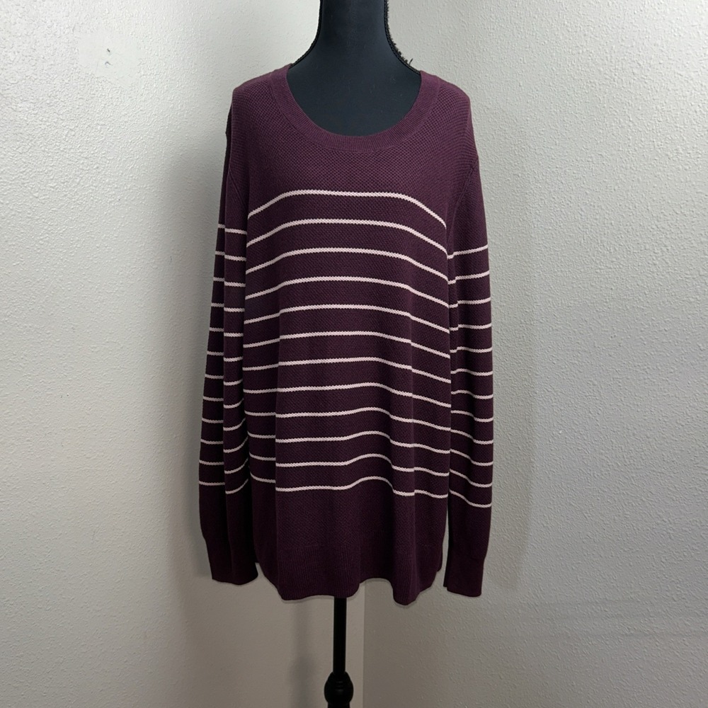 GAP Sweater Women's Large Burgundy/Pink Stripe Lightweight Soft Cotton‎ Blend
